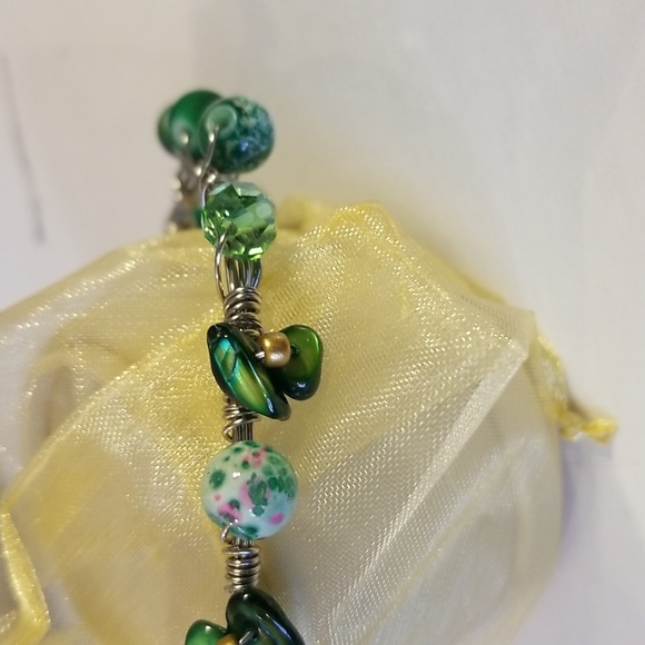 Boho Faux Jade Stone Chunky Bangle Earring Bracelet  Set - Picture 9 of 16